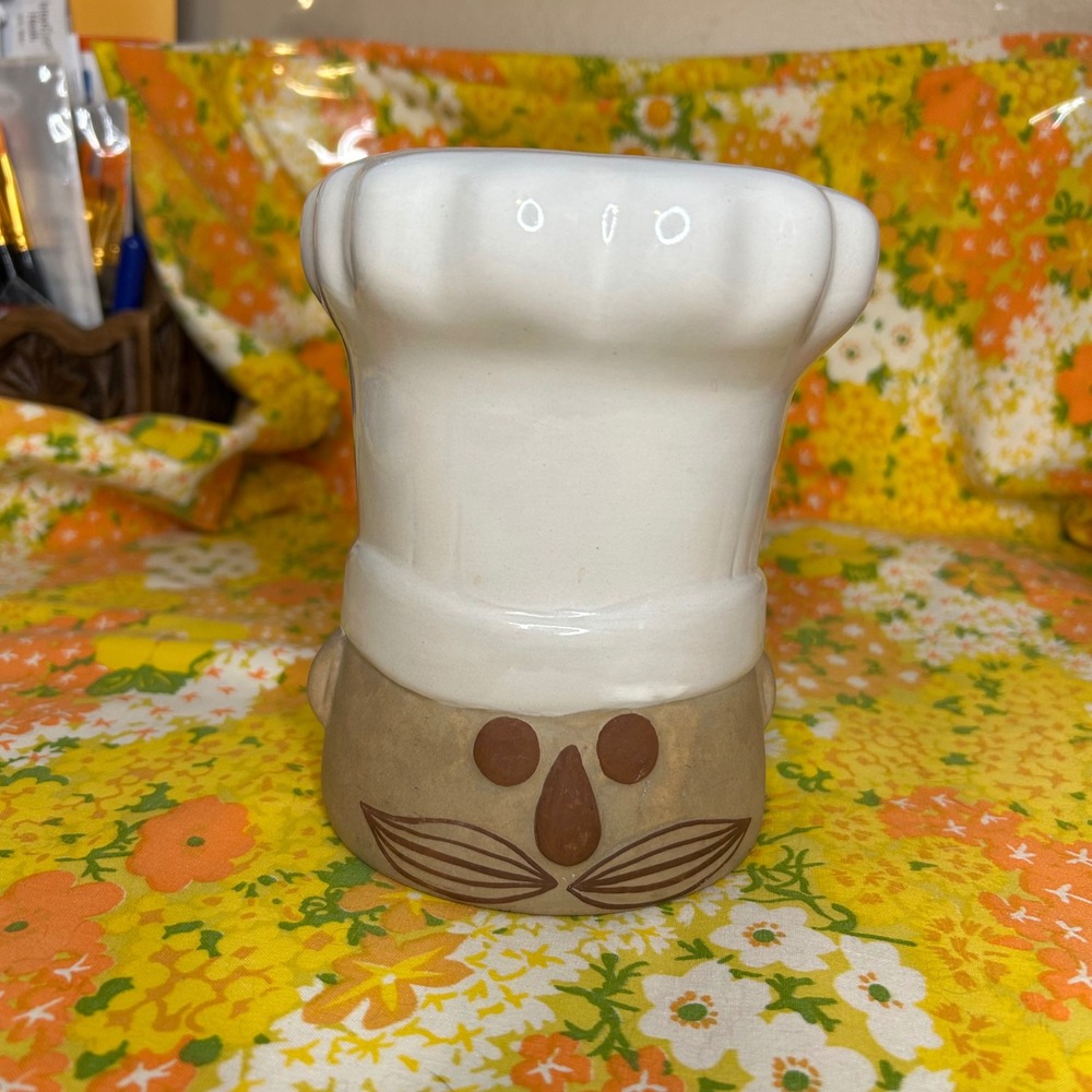 Vintage Takahashi Le Chef Mustache Ceramic Utensil Holder Kitschy Kitchen Decor
